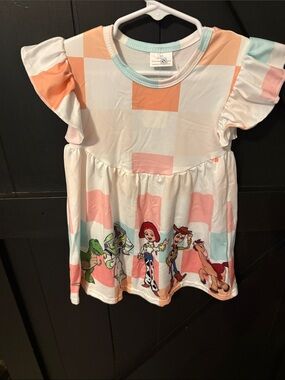 Soft White with Pastel Peach & Mint Check and Toy Story Print